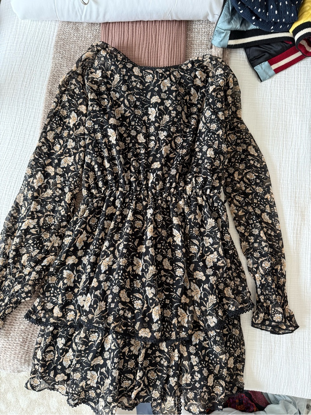 Zara Black Floral Mini Dress with Cream Flowers
